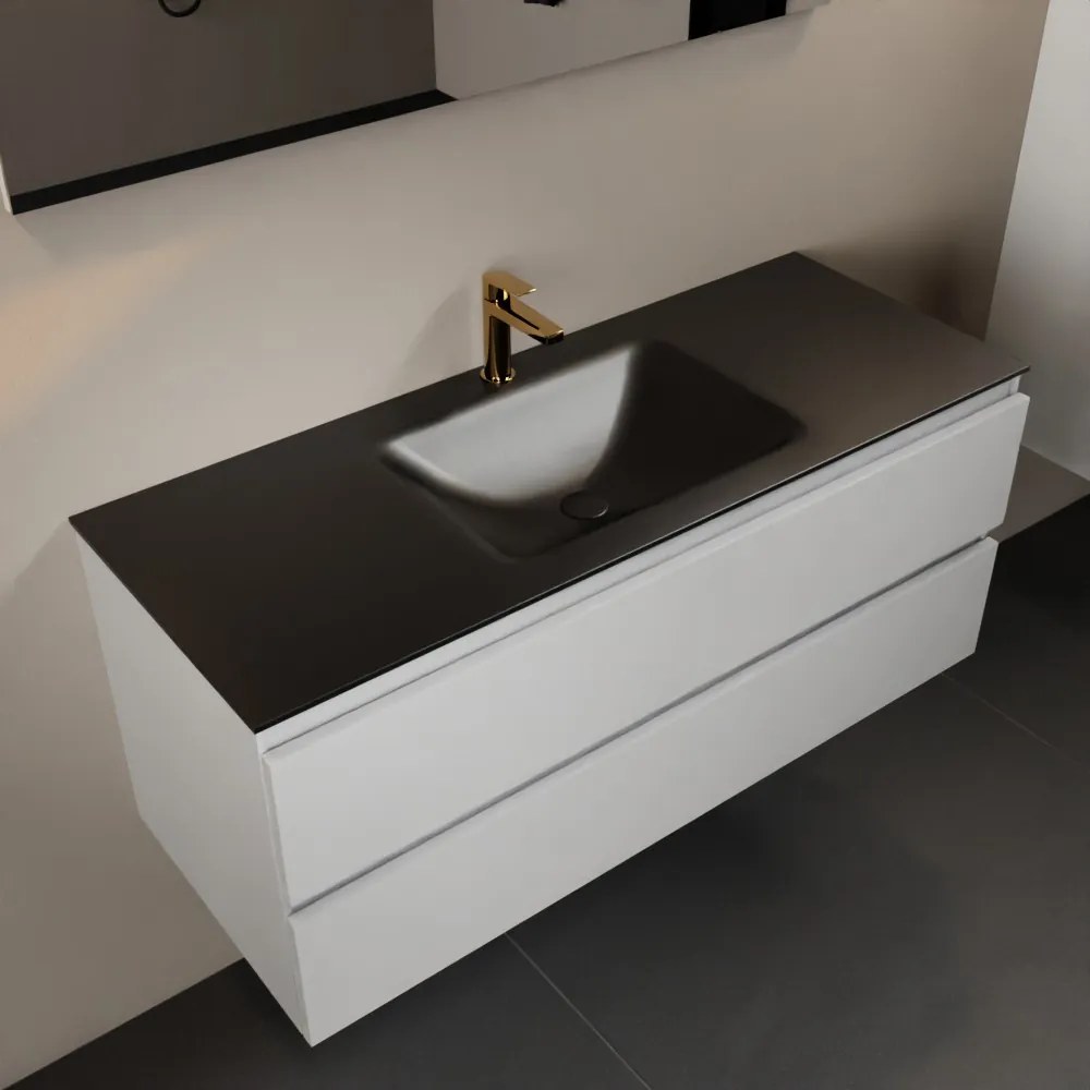 Mondiaz Aivy badmeubel 120cm talc met wastafel solid surface urban midden 1 kraangat en spiegel