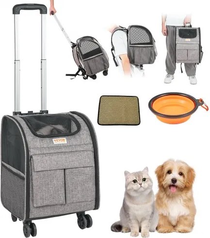 VEVOR Hondentrolley, Opvouwbare hondenrugzak, Draagvermogen max. 8,1 kg, Transporttas van 600D Oxford-stof, Hondenbuggy met 5 opbergvakken, Huisdierentrolley, Ideaal voor autoritten of uitstapjes