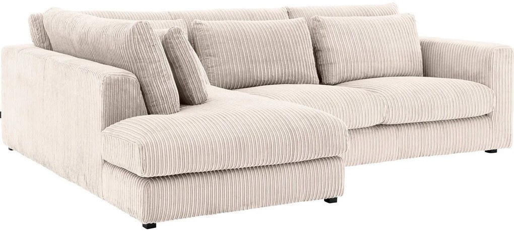Goossens Bank Ravenia beige, stof, 3-zits, stijlvol landelijk met ligelement links