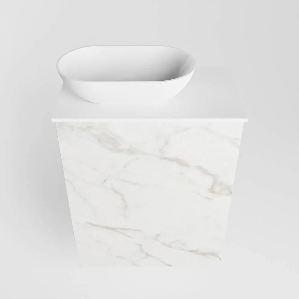 Mondiaz Fowy toiletmeubel 40cm Carrara met witte waskom links en kraangat