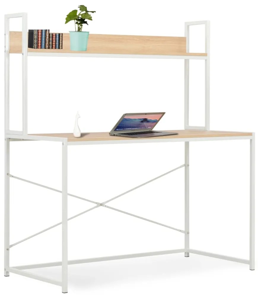 vidaXL Computerbureau 120x60x138 cm wit en eikenkleurig