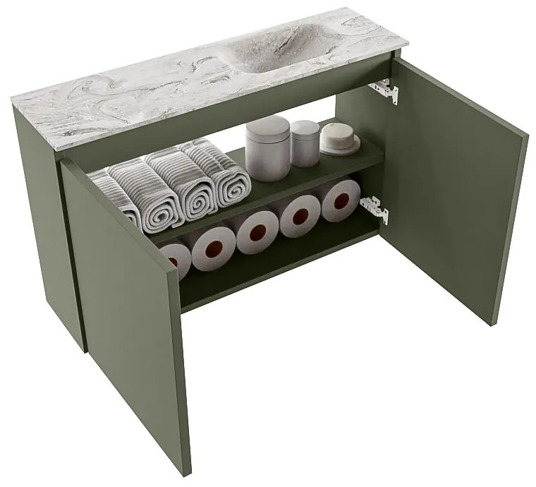 Mondiaz Ture DLux toiletmeubel 80cm army met wastafel glace rechts zonder kraangat