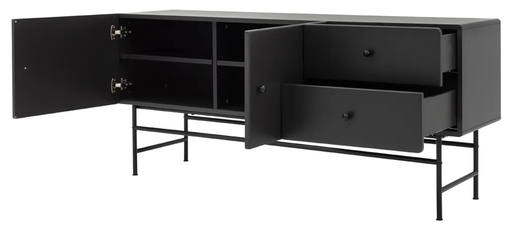 Tenzo Cocktail Retro Tv Dressoir Zwart - 158x40x68cm.