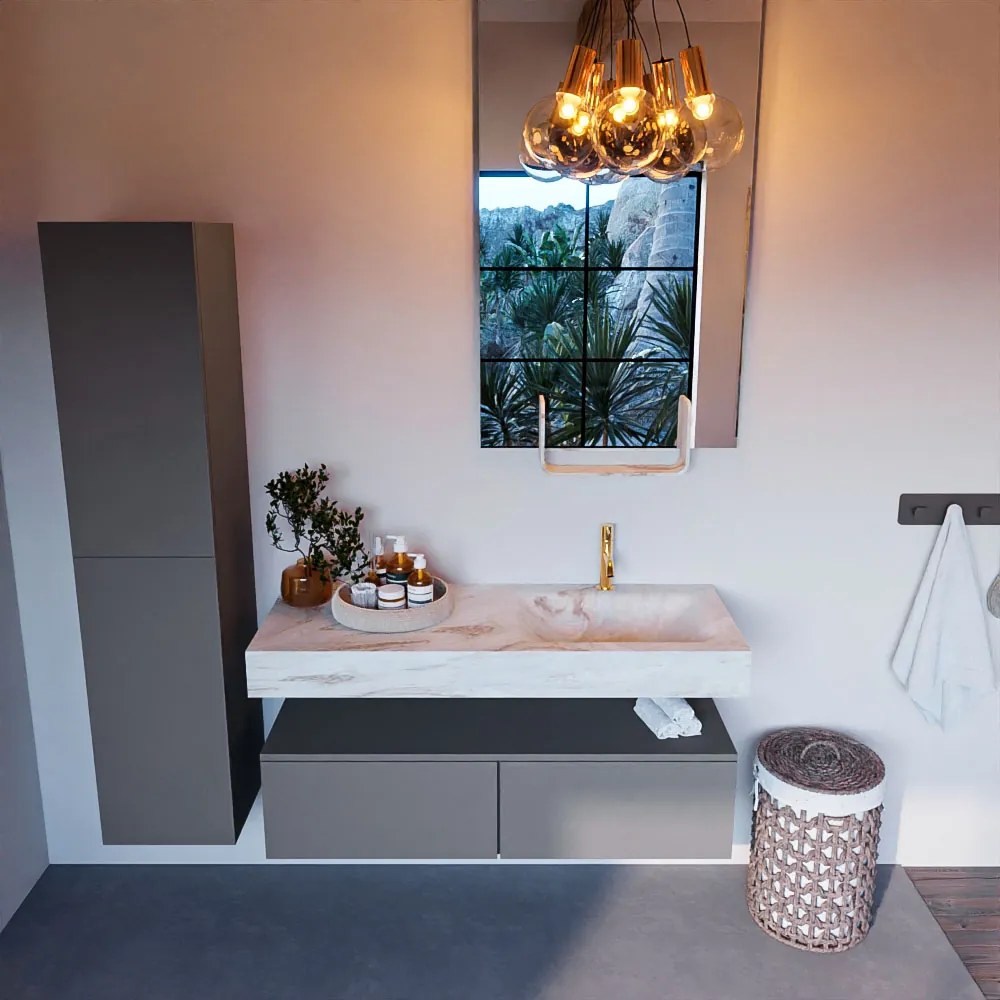 Mondiaz Alan DLux badmeubel 120cm plata 2 lades met wastafel frappe rechts 1 kraangat