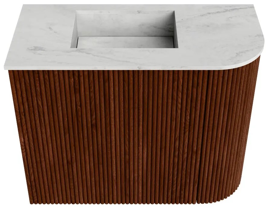 Mondiaz Joya DLux 50cm toiletmeubel ronding rechts ruby met wastafel faye links zonder kraangat opalo