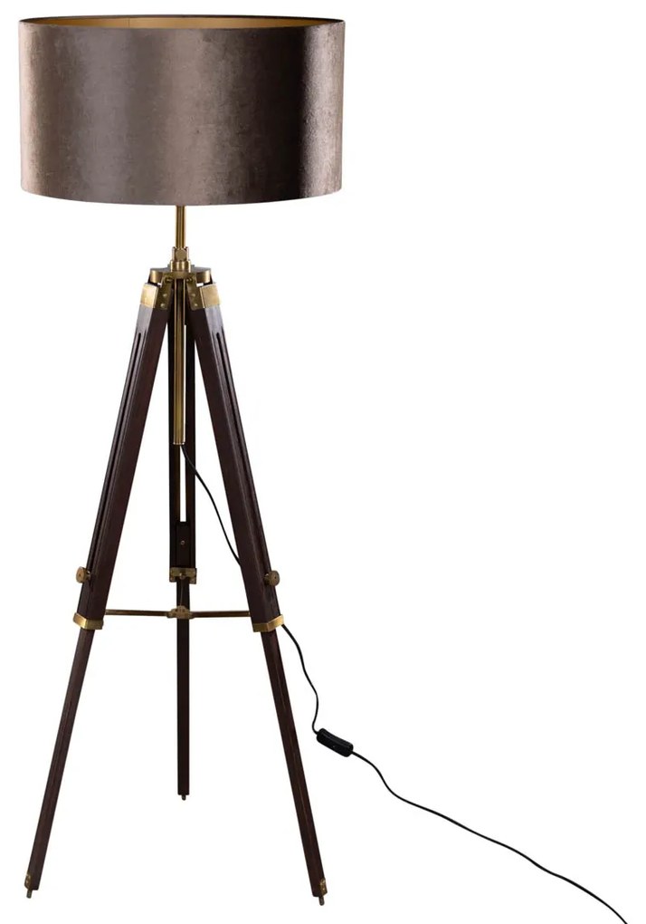 Vloerlamp messing tripod met velours kap bruin 50cm - Cortin