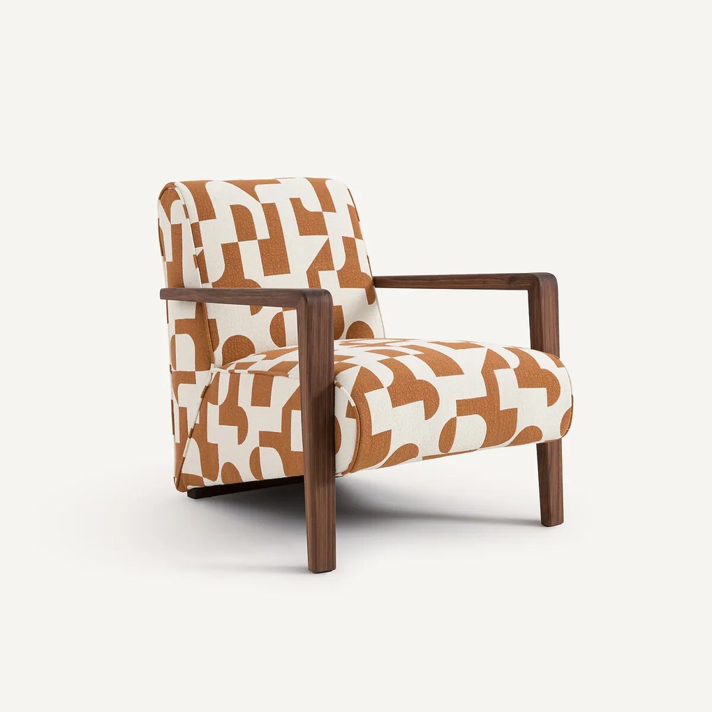 Fauteuil van massief notenhout, jacquard stof, Sanami