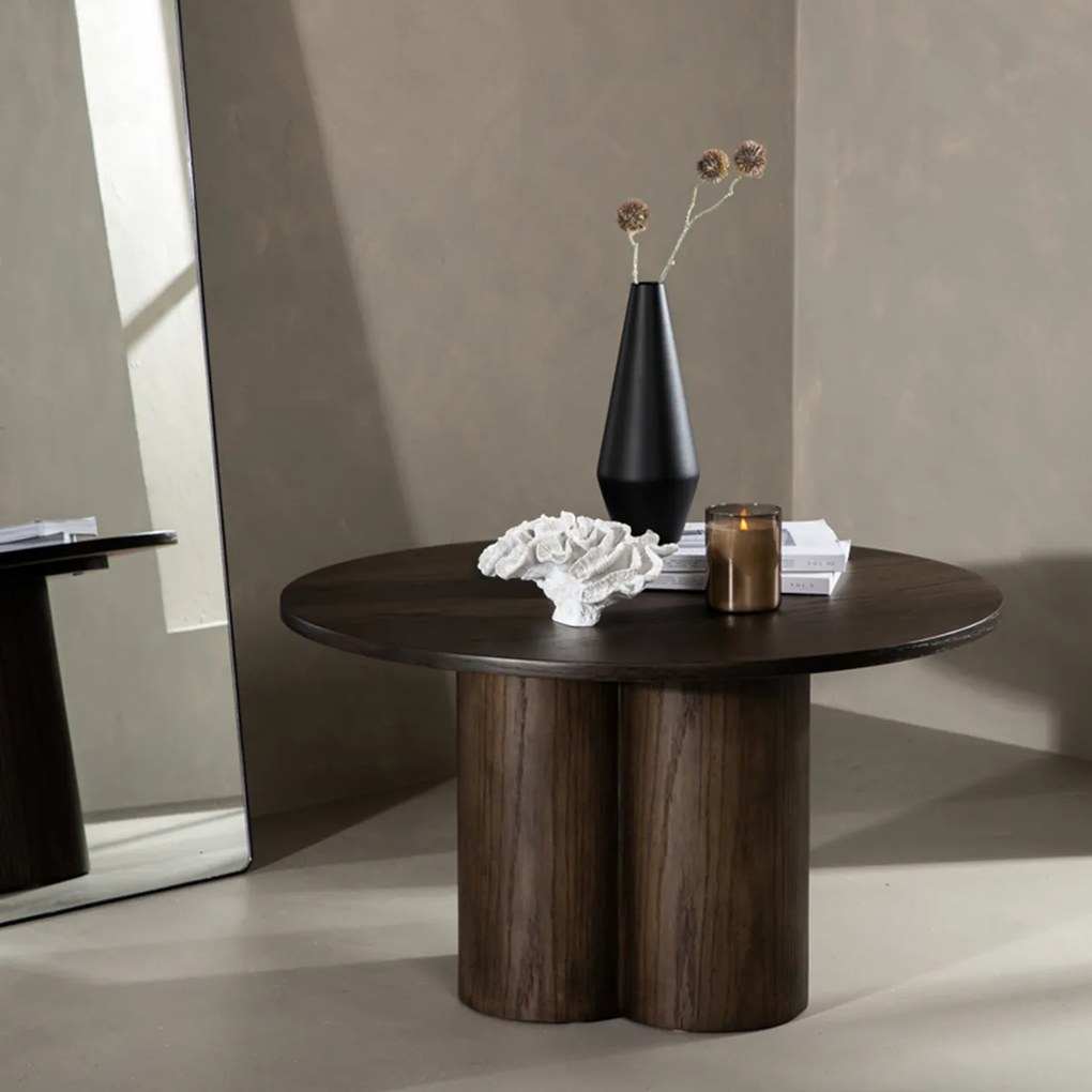 Salontafel Met Cilindervormige Poten Mocca - 80 X 80cm.