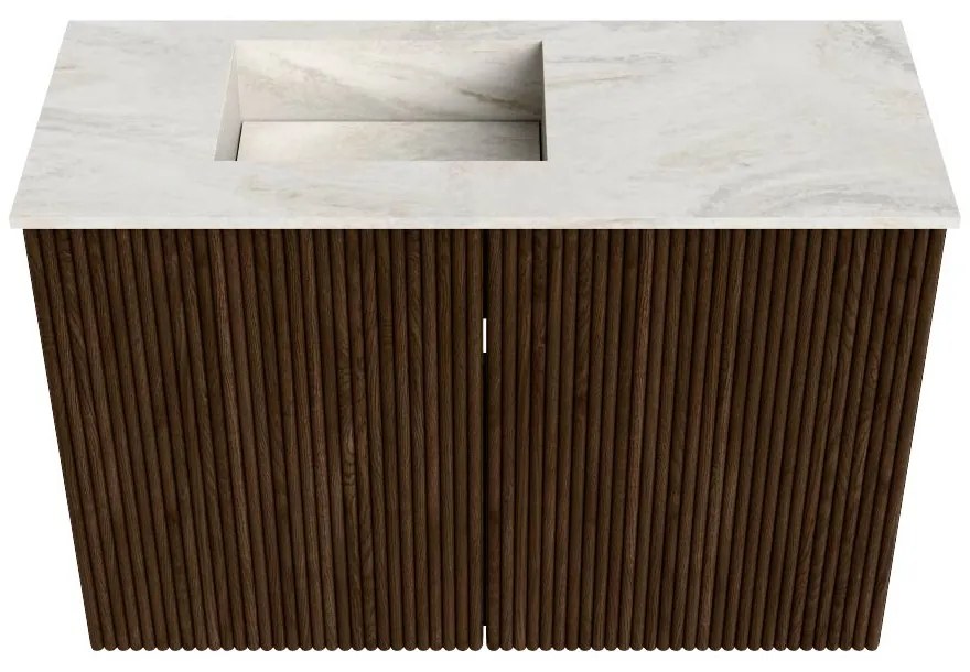 Mondiaz Joya DLux 60cm toiletmeubel walnut met wastafel faye links 1 kraangat ostra