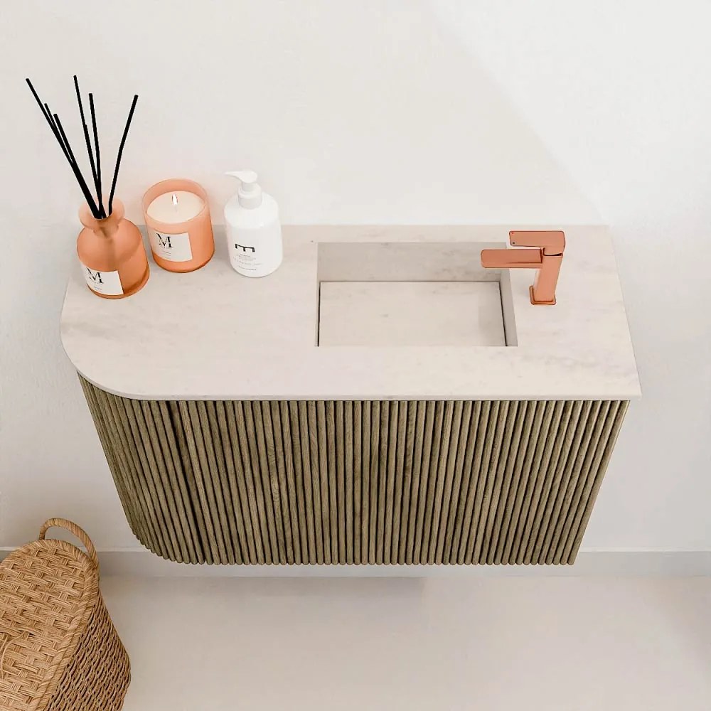 Mondiaz Joya DLux 60cm toiletmeubel ronding links dusk met wastafel faye rechts 1 kraangat meli