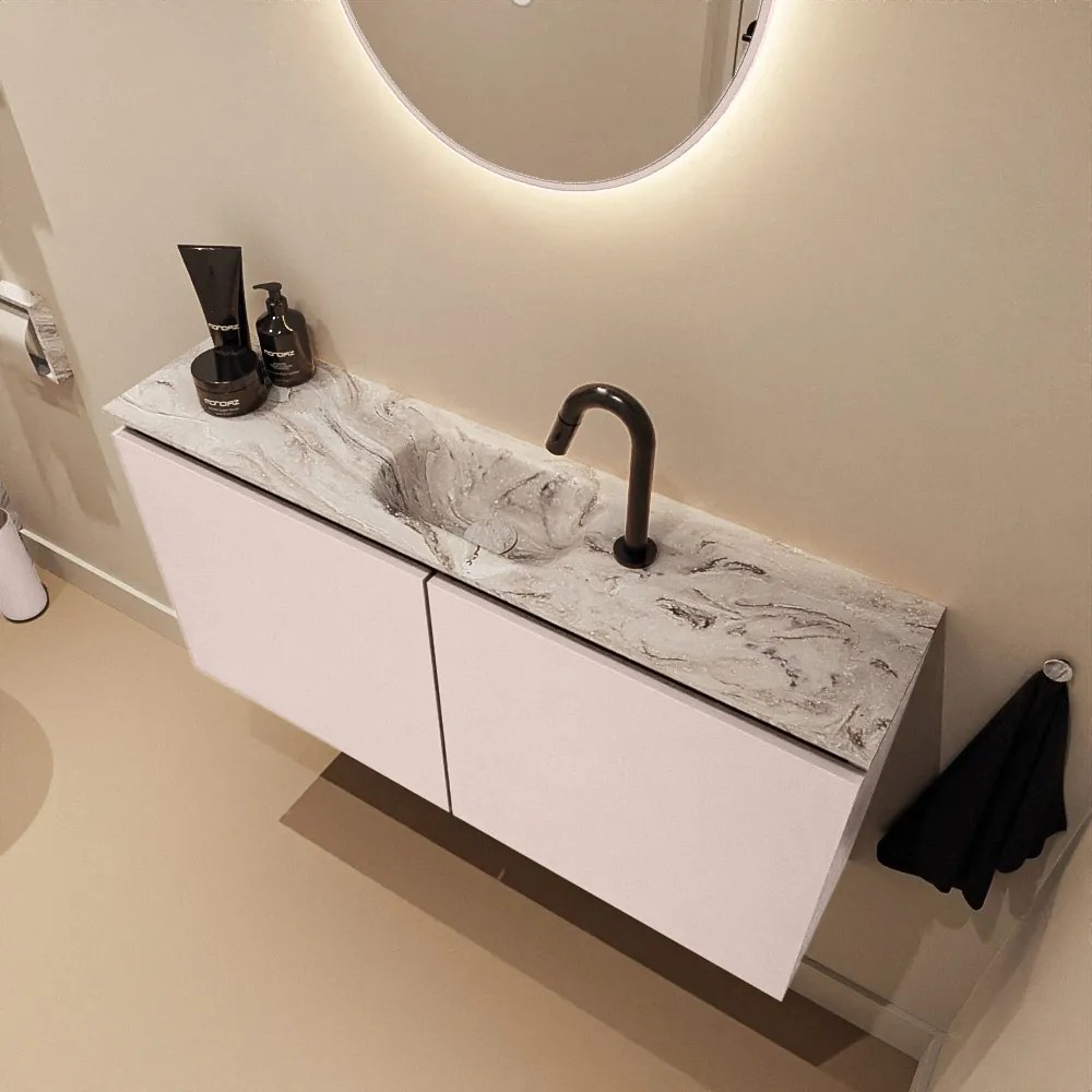 Mondiaz Ture DLux toiletmeubel 100cm rosee met wastafel glace midden met kraangat