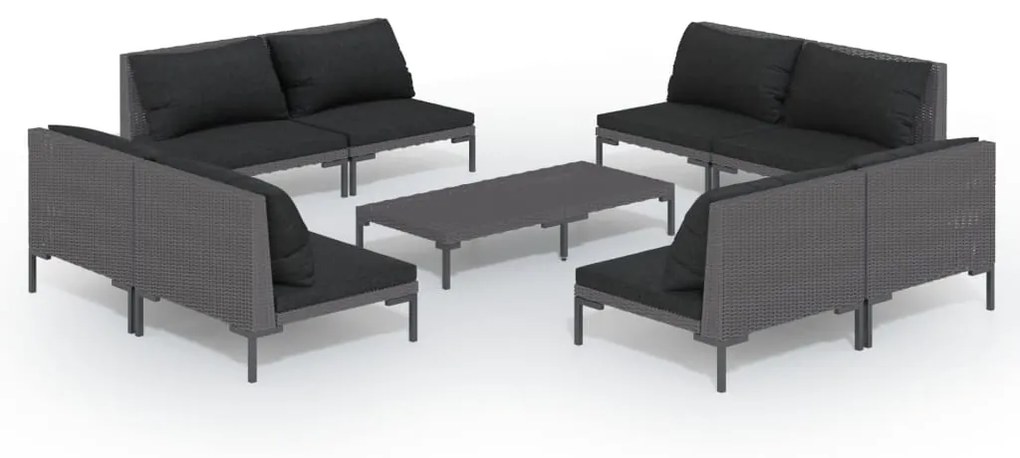 vidaXL 9-delige Loungeset met kussens poly rattan donkergrijs