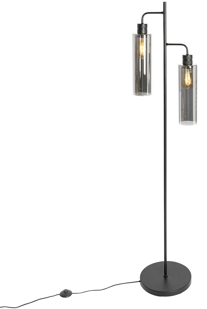 Moderne vloerlamp zwart met smoke glas 2-lichts - Stavelot