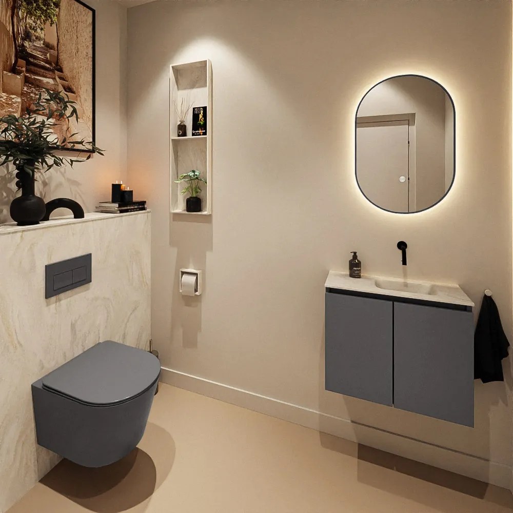 Mondiaz Ture DLux toiletmeubel 60cm dark grey met wastafel ostra rechts zonder kraangat