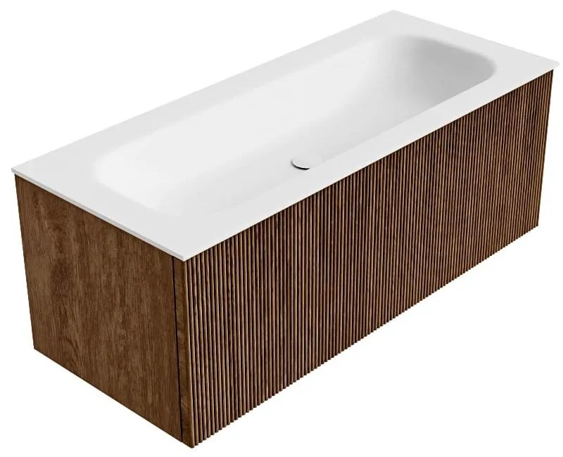 Mondiaz Kurve 110cm badmeubel walnut met 1 lade en wastafel big medium midden 1 kraangat