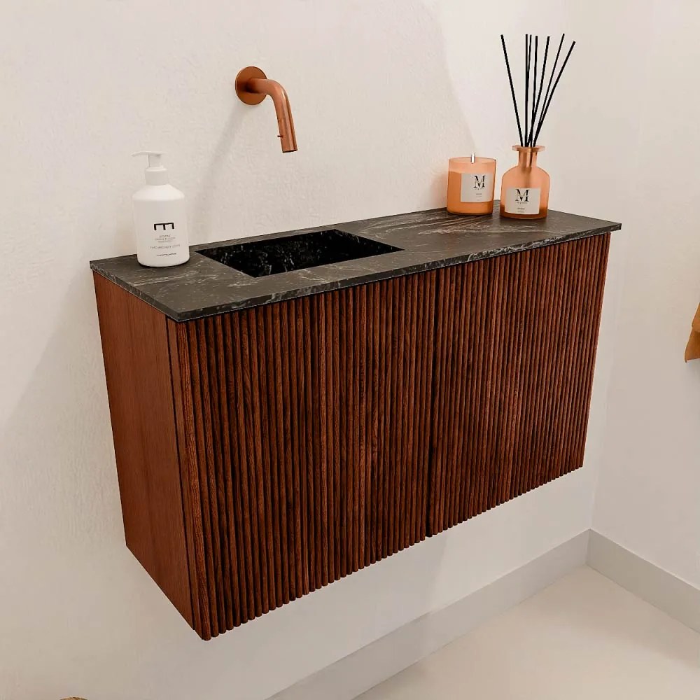 Mondiaz Joya DLux 70cm toiletmeubel ruby met wastafel faye links zonder kraangat lava