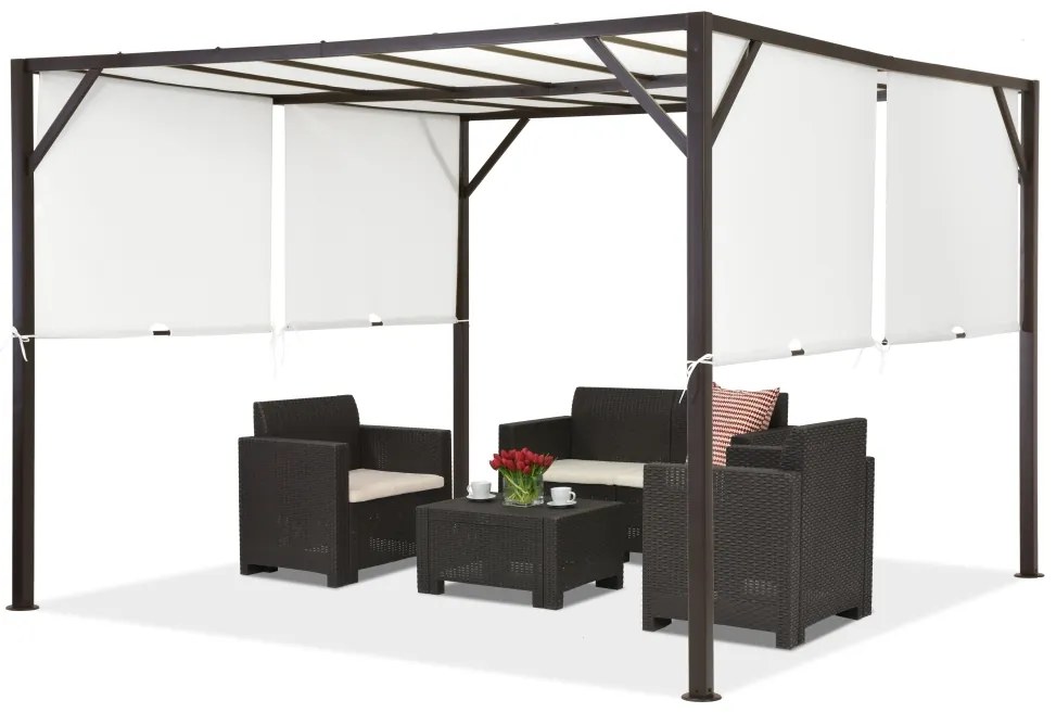 Metalen terraspergola Santorini 3 x 3 m bruin-wit Garden Point