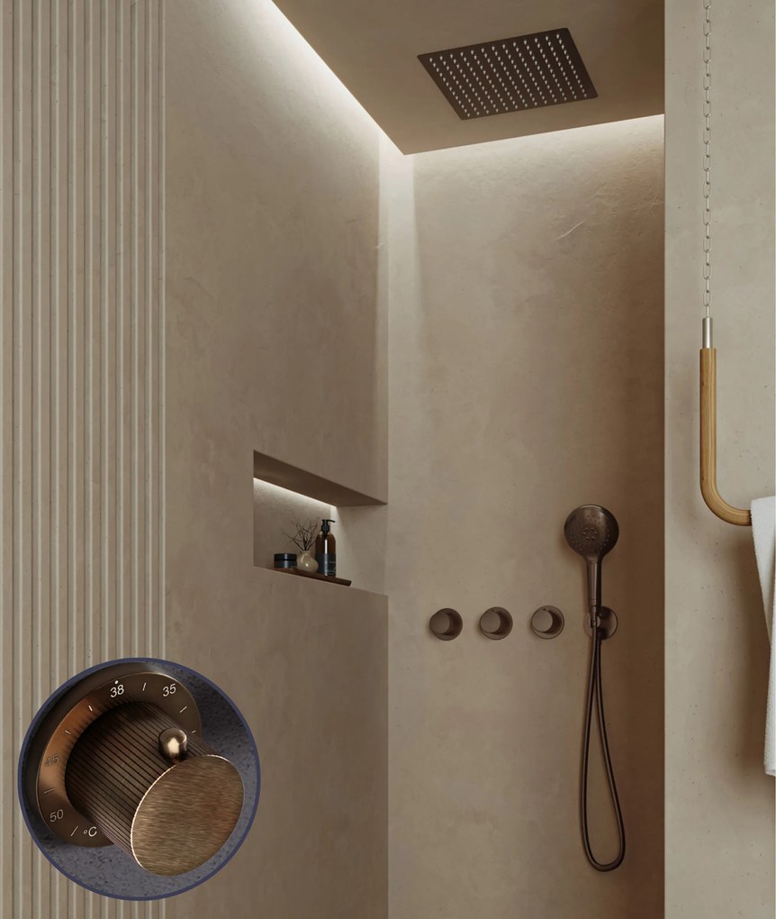Saniclear Plus Stripes inbouw regendouche met inbouw douchekop 30x30cm en 2 standen handdouche verouderd messing