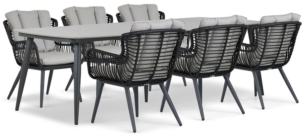 Tuinset 6 personen 240 cm Aluminium/wicker Zwart Coco Azzano/Vienna