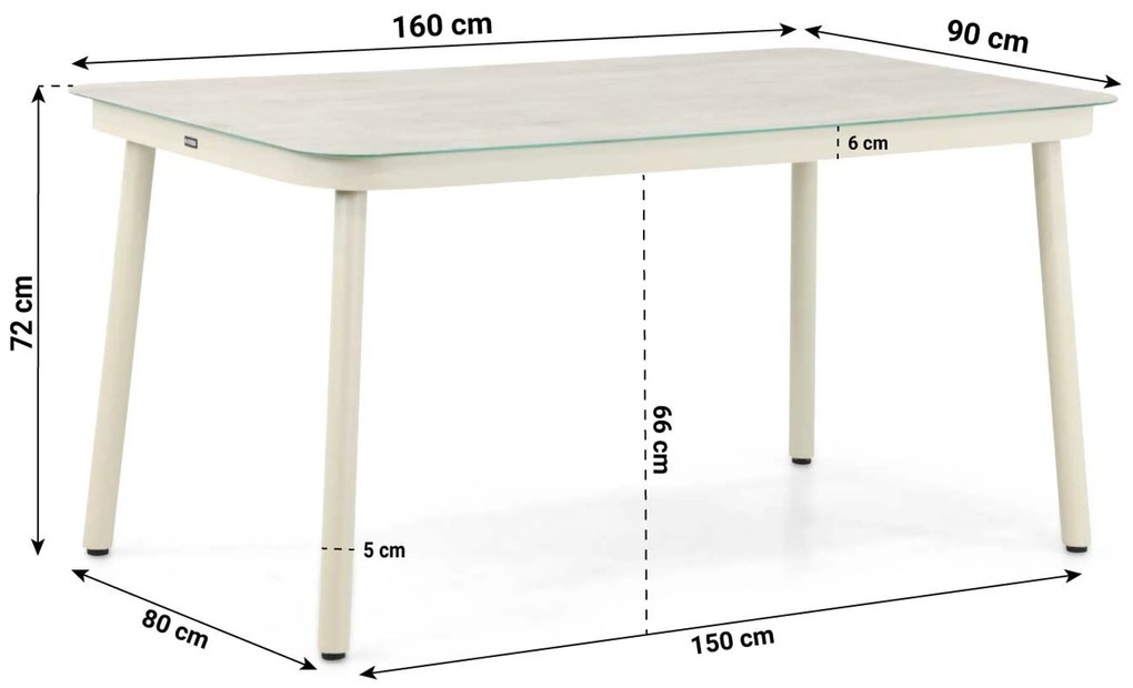 Tuinset 4 personen 160 cm Aluminium/rope Taupe Lifestyle Garden Furniture Marbella/Tavano