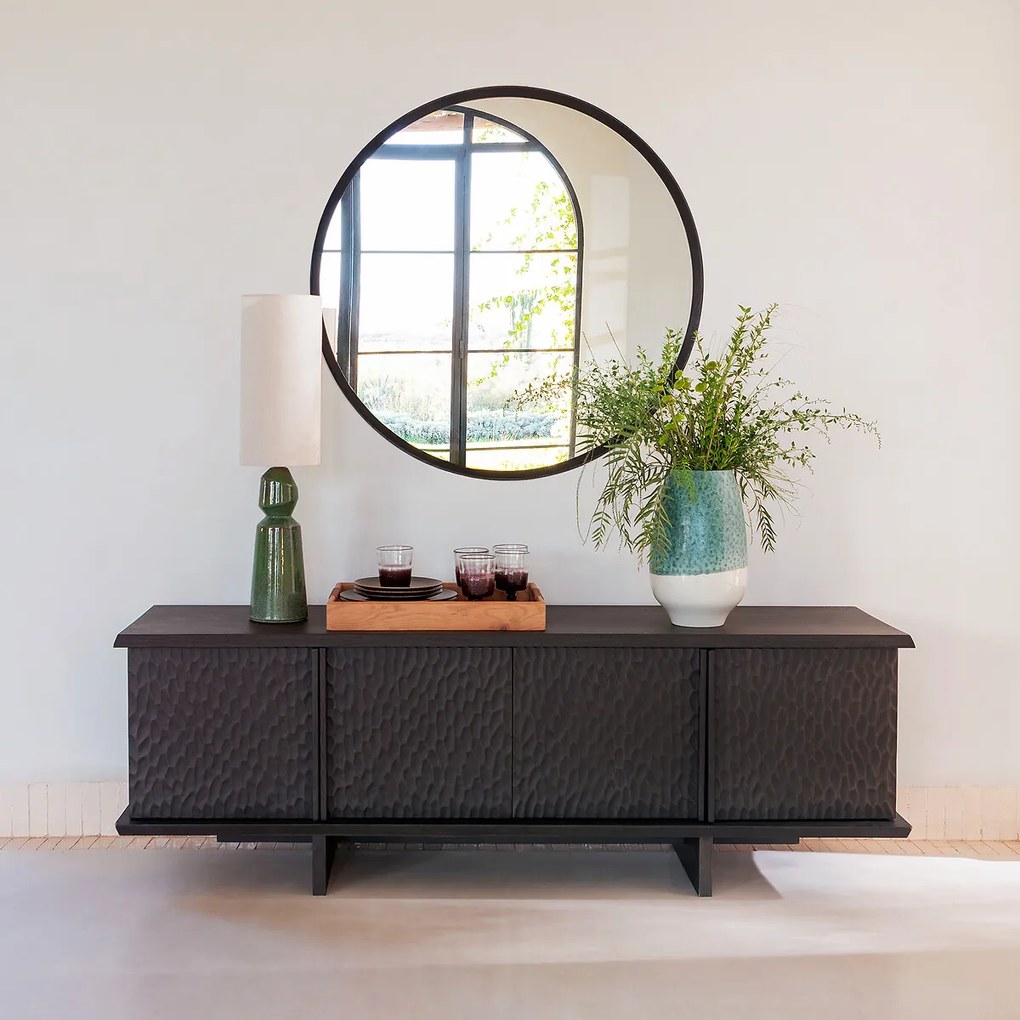 Ronde spiegel in massief zwart eiken,Ø100 cm, Orion