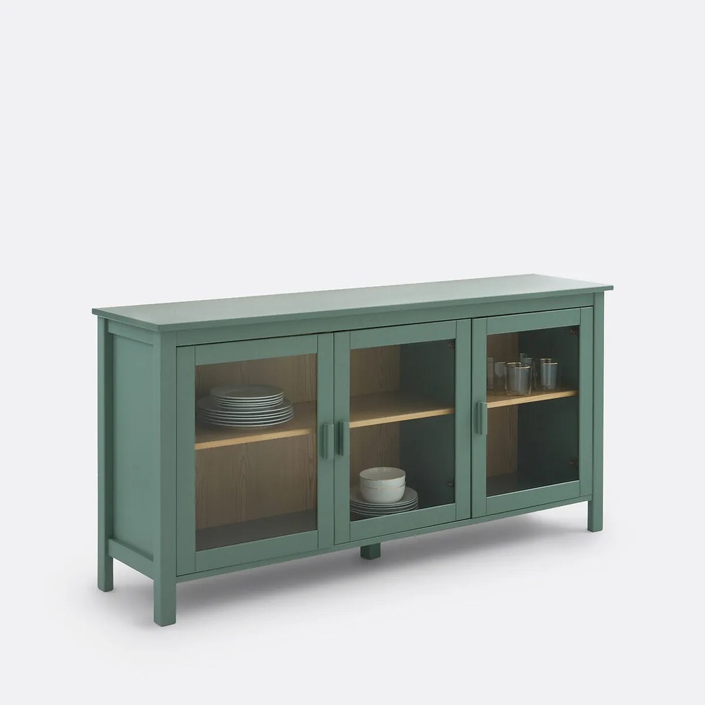 3-deurs vitrinekast van grenen en MDF, 160 cm lang, Alvina