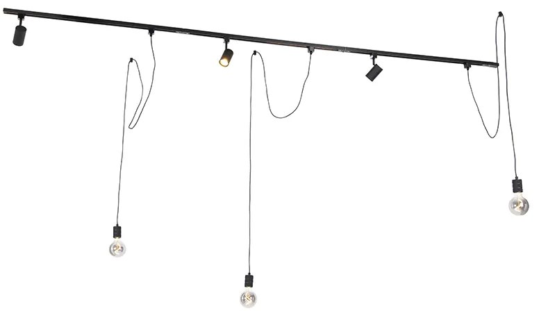 Modern railsysteem met 3 spots en 3 hanglampen zwart 1-fase - Iconic Cavalux Jeana