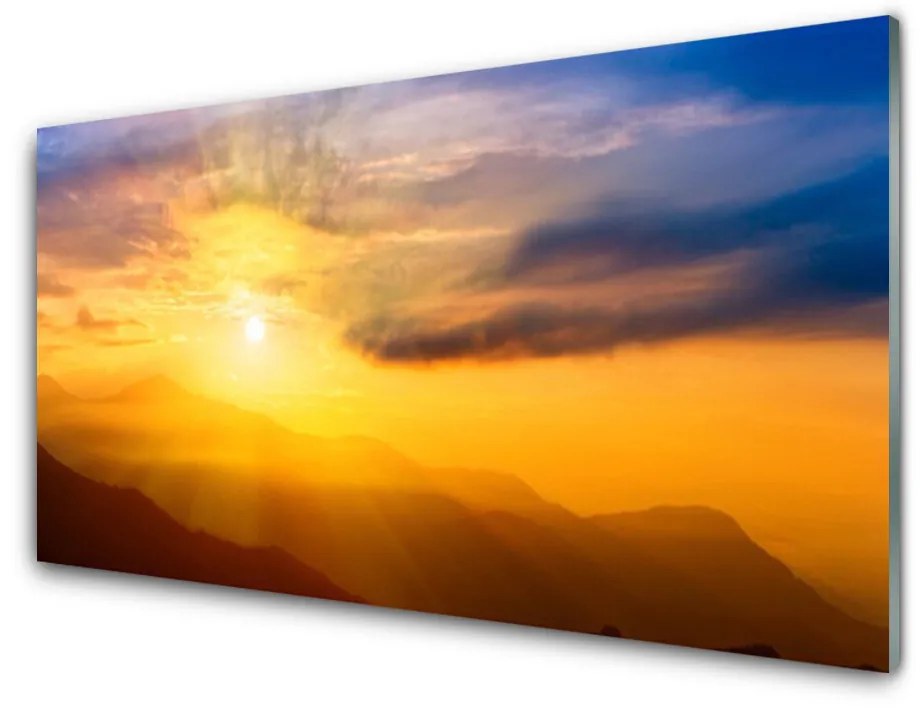 Glas foto Mountain zon wolken landschap 100x50 cm