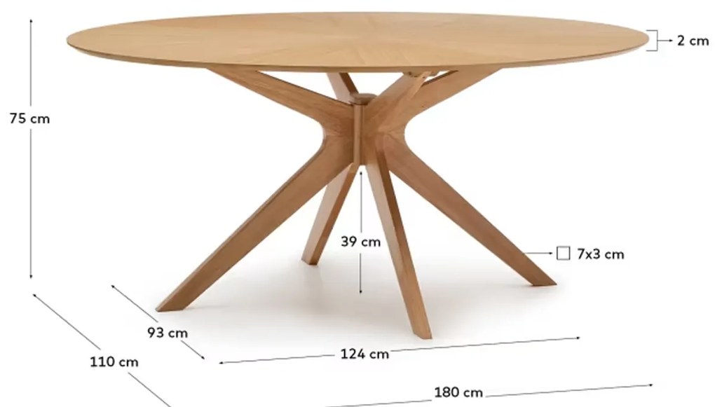 Kave Home Naanim Ovale Eettafel Eikenfineer 180 X 110 Cm - 180 X 110cm.