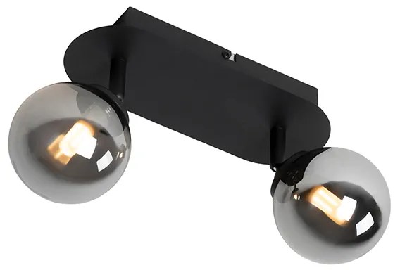 Moderne spot zwart met smoke glass 2-lichts - Athens