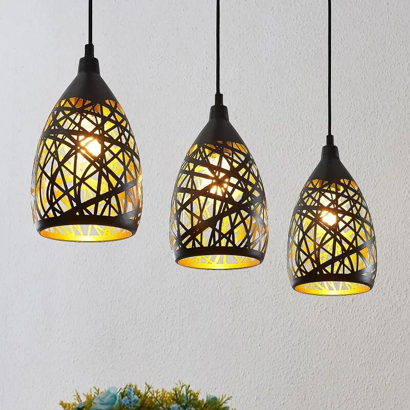 Marcello hanglamp, 3-lamps, zwart-goud - lampen-24