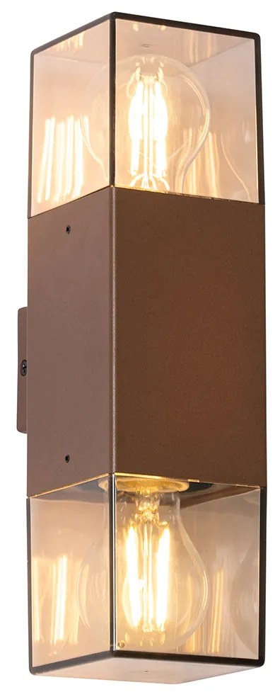 Buiten wandlamp roestbruin met smoke kap 2-lichts IP44 - Denmark