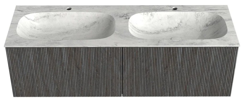 Mondiaz Kurve-dlux 140cm badmeubel shadow met 2 lades en wastafel stor small dubbel 2 kraangaten opalo