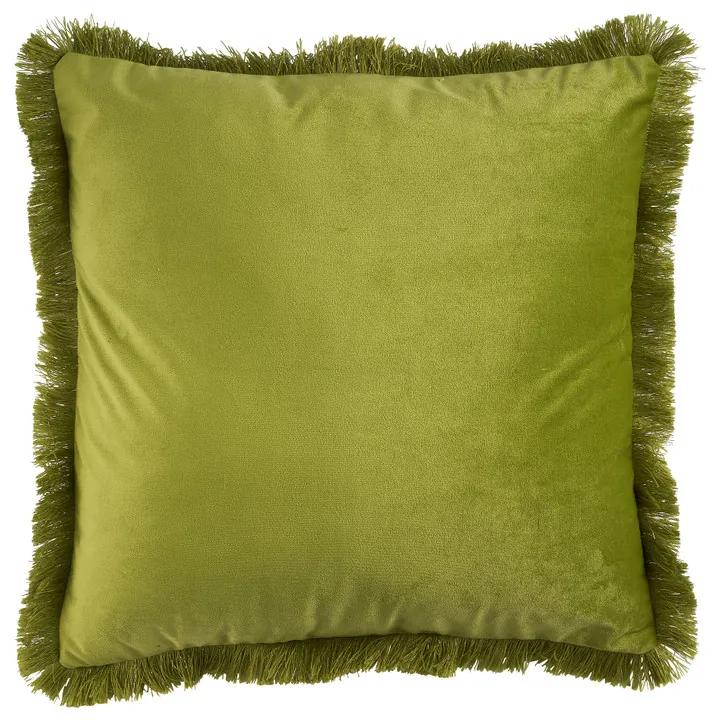 Kussen velvet met franjes - groen - 45x45 cm