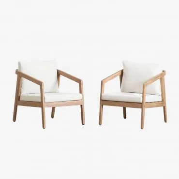 Set Van 2 Tuinstoelen Van Acaciahout Kaela Lichte Acaciekleur & Stof Gardenia Wit - Sklum