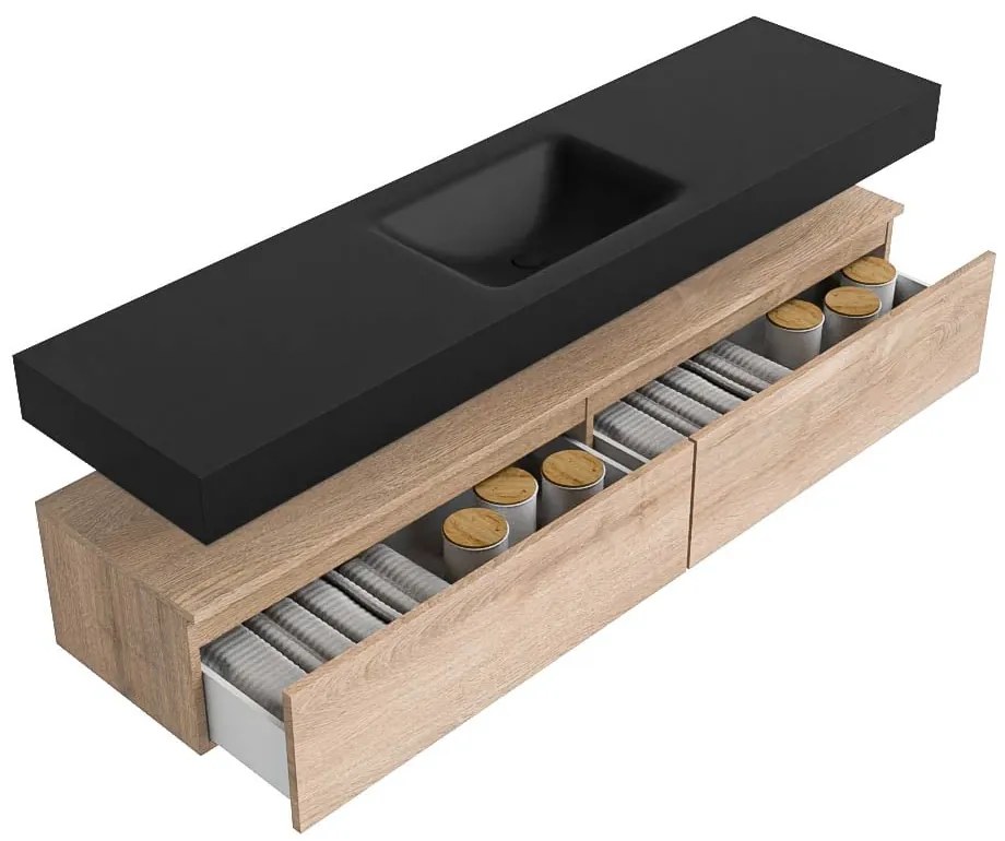 Zaro Alan badmeubel 180cm washed oak 2 lades met vrijhangende wastafel cloud midden 1 kraangat urban