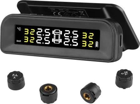 VEVOR RV-bandenspanningscontrolesysteem, 7,3-87 psi aanhangwagen-TPMS, universeel draadloos autoalarmsysteem, waterdichte TPMS-sensorkit met zonne-energieoplading, 4 sensoren, 5 alarmmodi