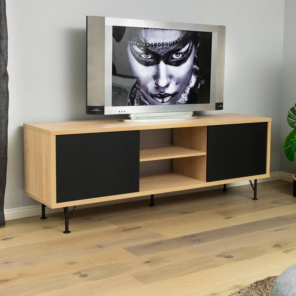 Tenzo Flow Tv-meubel Eiken Mat Zwart - 164x44x60cm.