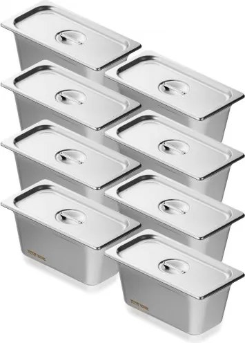 VEVOR 8-pack hotelpannen, 1/3 anti-stempel stoompan met deksel, 0,8 mm dikke roestvrijstalen stoomtafelpan, 6 inch diepe commerciële tafelpan, pan voor het bewaren van cateringvoedsel, voor industrie en wetenschap
