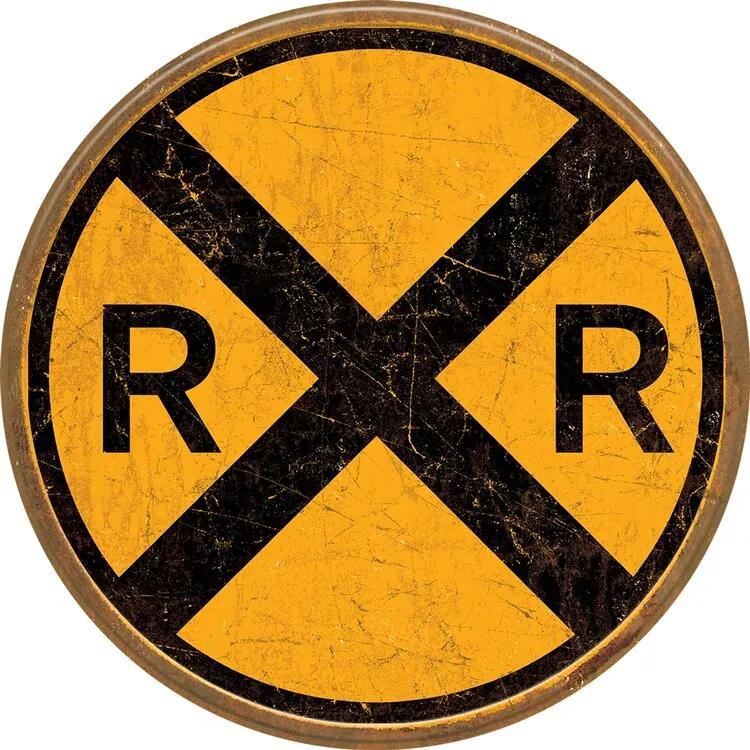 Metalen wandbord Railroad Crossing, (30 x 30 cm)