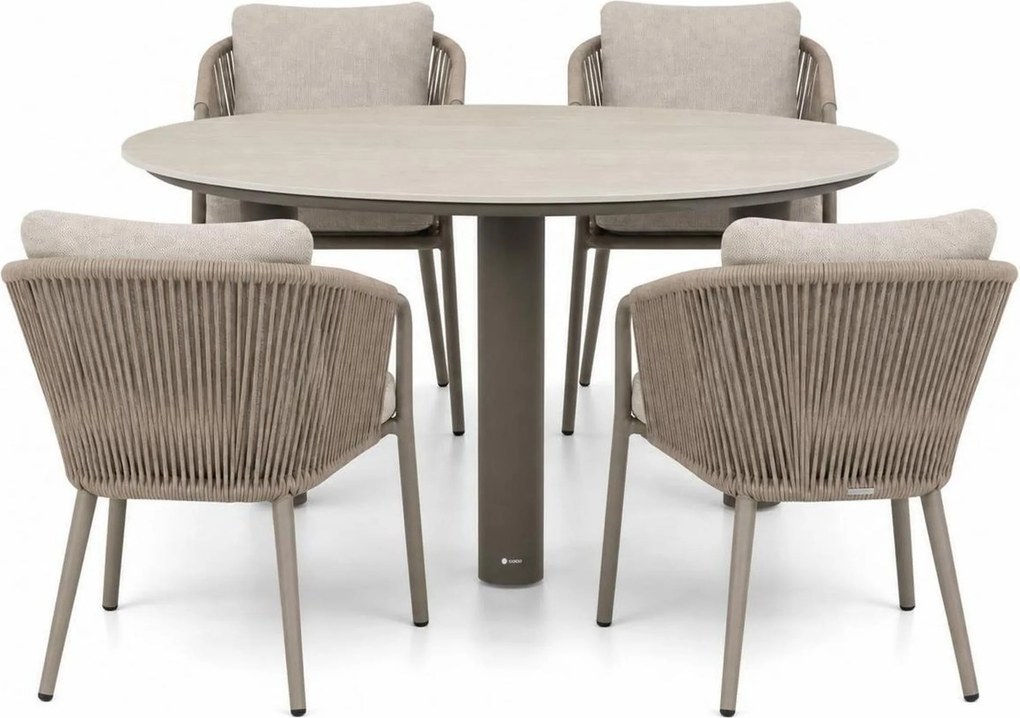 Tuinset Ronde Tuintafel 4 personen 140 cm Aluminium Taupe Apple Bee Pine