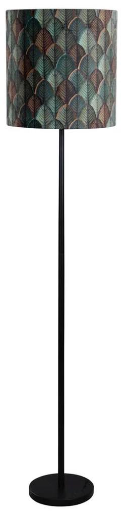 Vloerlamp zwart met velours lampenkap blad dessin met gouden binnenkant - Simplo