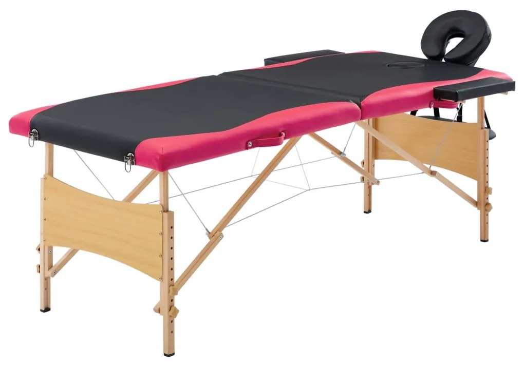 vidaXL Massagetafel inklapbaar 2 zones hout zwart en roze