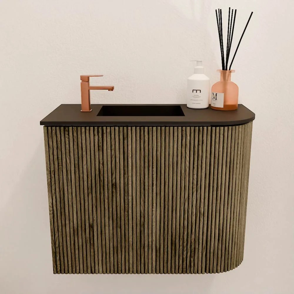 Mondiaz Joya 50cm toiletmeubel ronding rechts dusk met wastafel faye links 1 kraangat urban