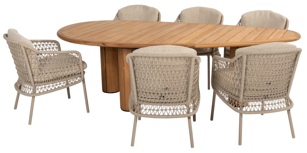 Corsica Puccini pebble dining tuinset 7 delig 240x130xH75 cm teak latte 4 Seasons Outdoor