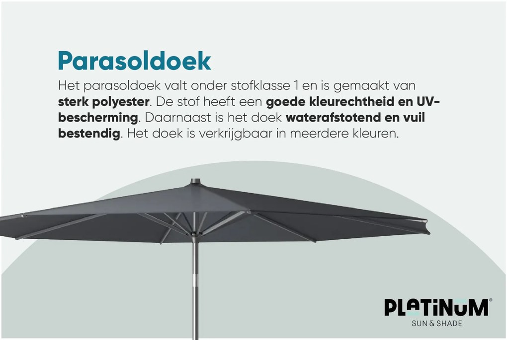 Platinum Riva stokparasol 3 m. rond - Light Grey met voet en hoes