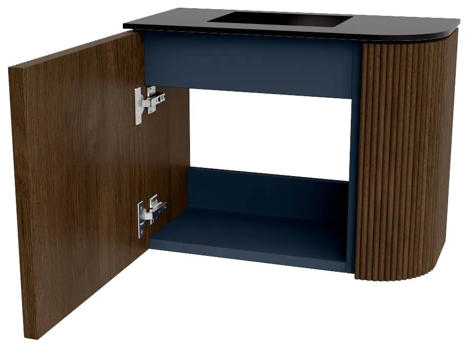 Mondiaz Joya 50cm toiletmeubel ronding rechts walnut met wastafel faye links zonder kraangat urban