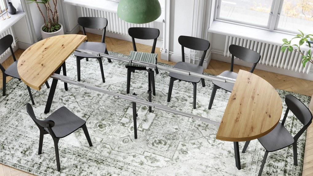 EXPANSO Eik Artisan/zwarte poten - GROTE RONDE TAFEL Ø110 UITBREIDBAAR TOT 310 cm met Y-POTEN LOFT/INDUSTRIAL