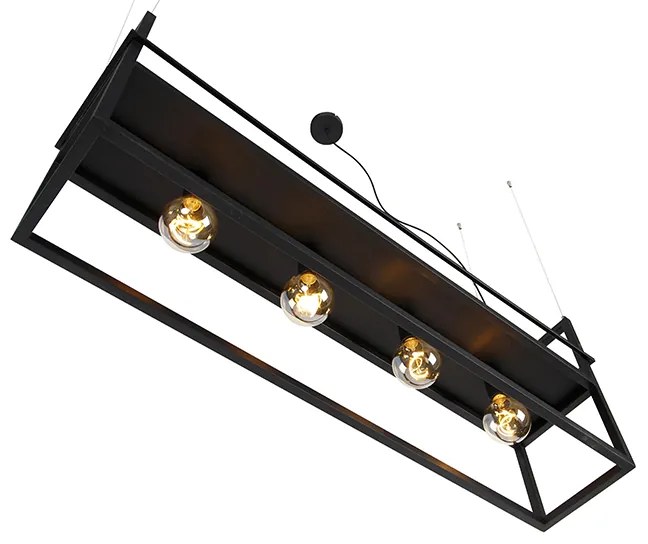 Industriële hanglamp zwart met rek large 4-lichts - Cage Rack