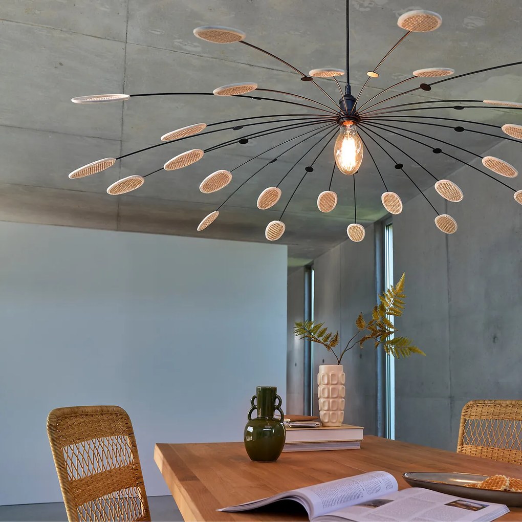 Hanglamp in metaal en rotanØ138 cm, Léonie